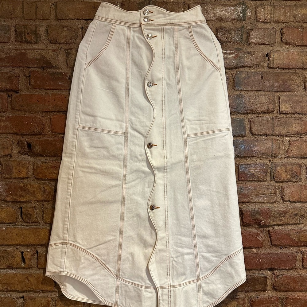 Unique Wavy FARM Rio Cream Button Skirt